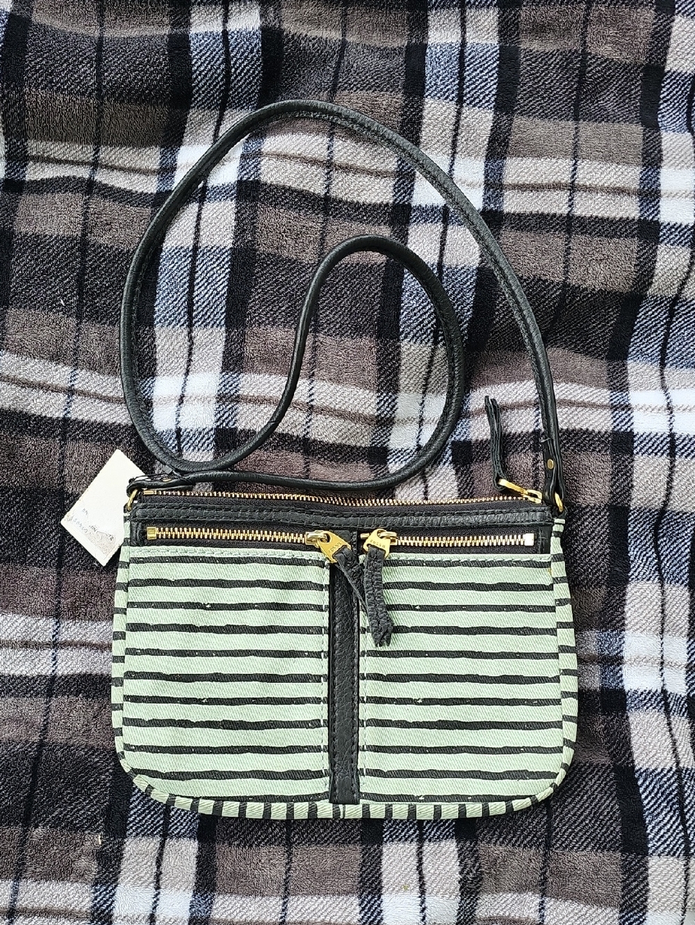 Fossil Striped Mint Green Crossbody Bag with Black Trim (B)